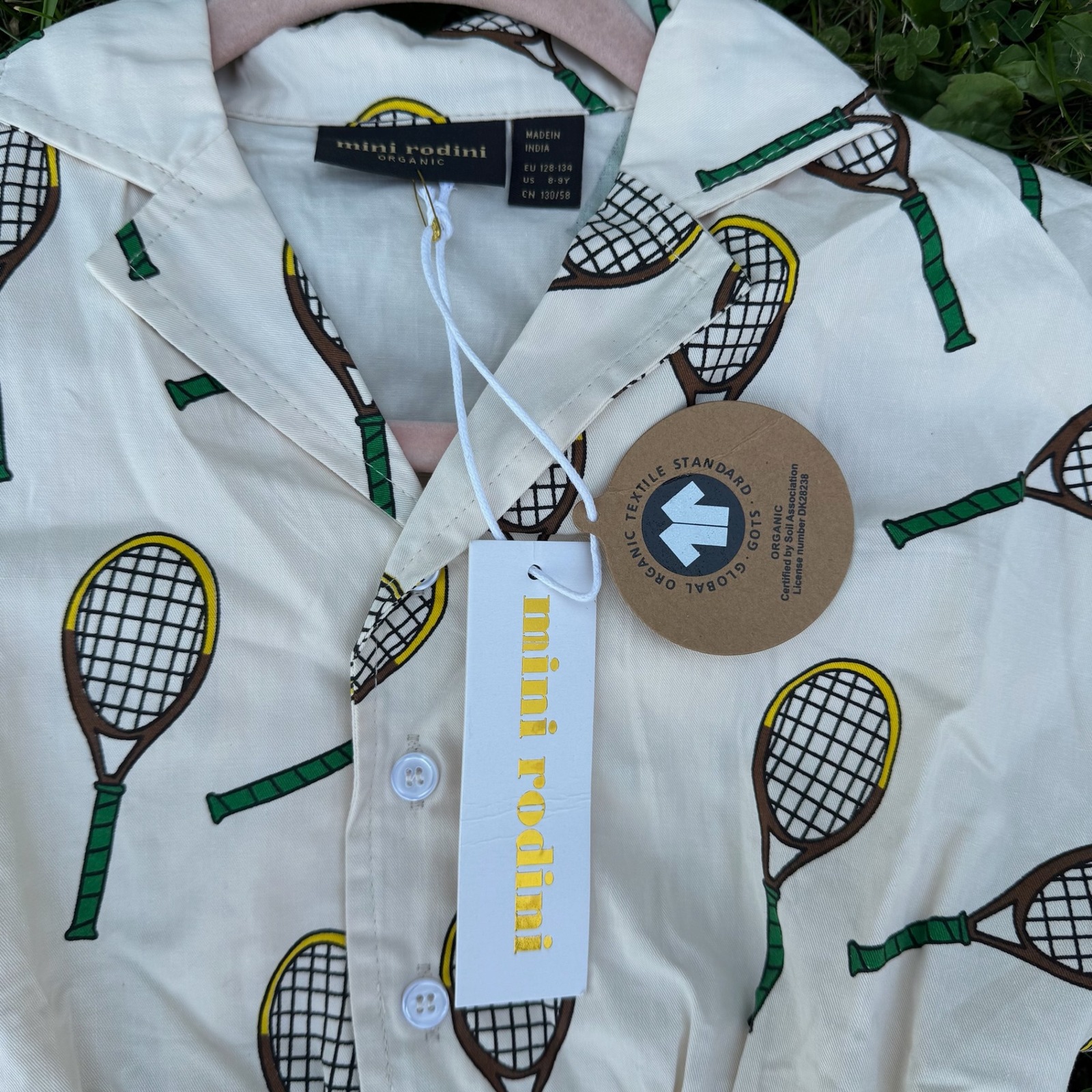 Nwt Mini Rodini Tennis Racket Shirt Dress 8-9y Cream Organic Cotton Tunic Girls — image 5 of 8